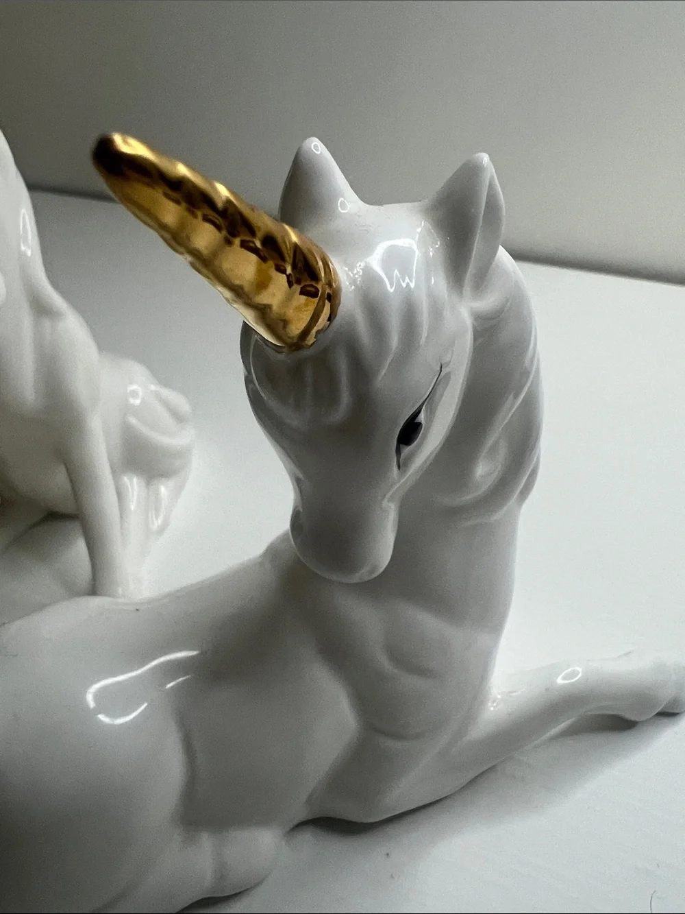 80s Enesco Unicorn Figurine Set White Porcelain Gold Horn Collectibles